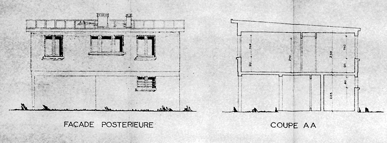 Façade postérieure du type F4. 1954. Architecte: R. Gérard.