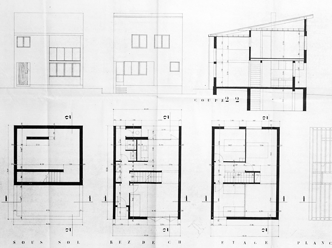 Castors du Rail n°4: plan et élévation de maisons mitoyennes à étage.