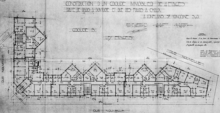 Plan des étages du groupe B. 1933. Architecte: Rebuchon.
