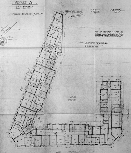 Plan des étages du groupe A. 1933. Architecte: Rebuchon.