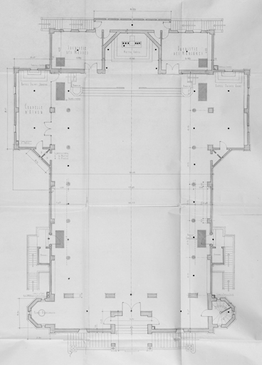Plan de l'église (rez-de-chaussée), reconstitué par Maurice Laurence, architecte, [1951].