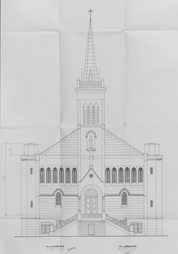 La façade antérieure, restituée par Maurice Laurence, architecte, [1951].