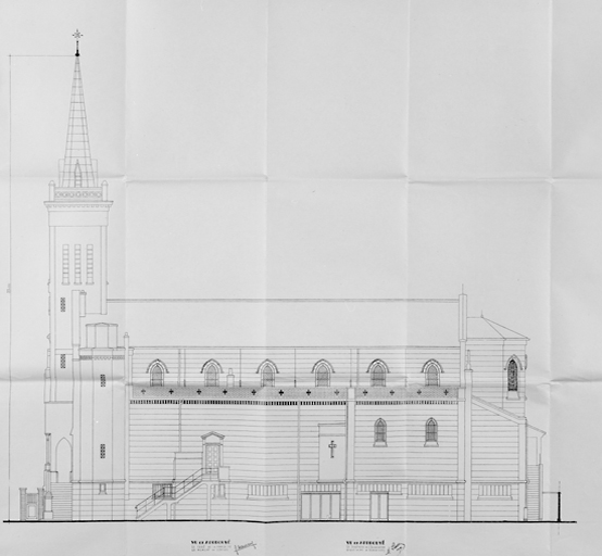 La façade latérale, restituée par Maurice Laurence, architecte, [1951].
