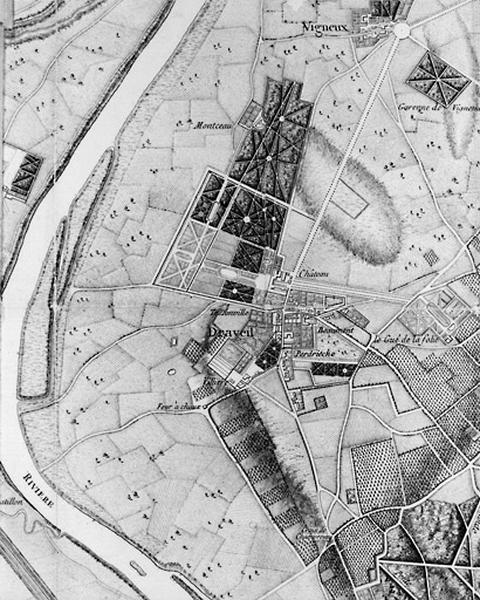 Extrait de la Carte topographique de la forêt de Sénart, dressée par dom G. Coutans vers 1786, correspondant partiellement au territoire de Vigneux-sur-Seine et à l'ensemble de celui de Draveil.