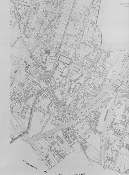 Plan topographique de Juvisy dressé par L. Poussin en 1945 : plan du centre de la commune.