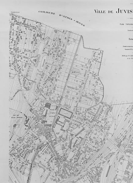 Plan topographique de Juvisy dressé par L. Poussin en 1945 : plan de la moitié est de la commune.