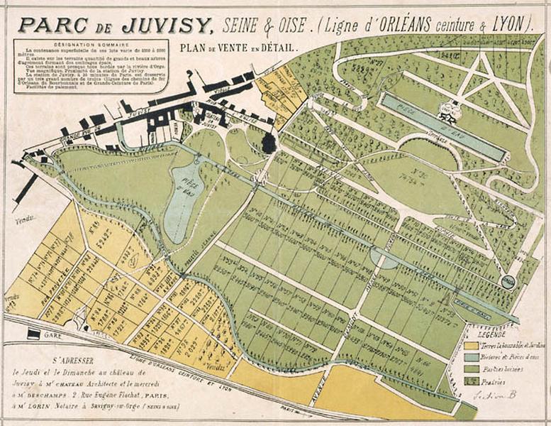 Plan du lotissement dressé vers 1888, montrant le découpage des lots non encore bâtis.