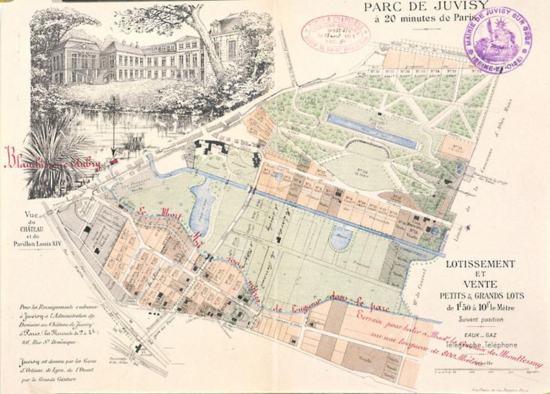 Plan du lotissement dressé vers 1892, montrant le découpage du parc et les premiers lots bâtis.