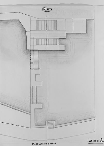 Plan du déversoir, des vannes et des roues motrices du moulin, extrait d'un plan en long de l'aménagement de la vallée de l'Orge, 1928