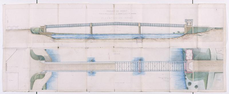 Plan et profil du pont à construire sur la Seine par la 'Société du pont de Juvisy-Draveil s. a. ', constituée en juillet 1890.