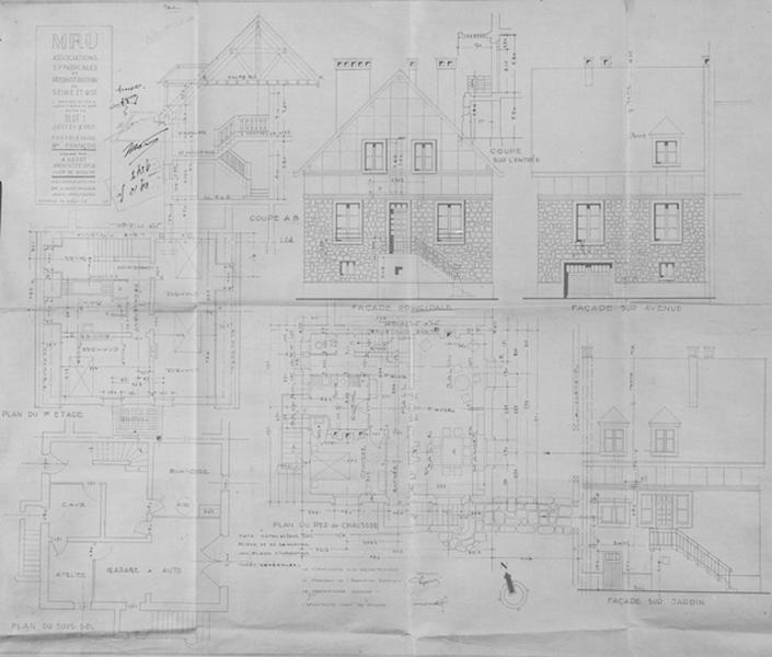 Maison de M. François : plans, élévations et coupes de la maison, 1950. M.R.U.