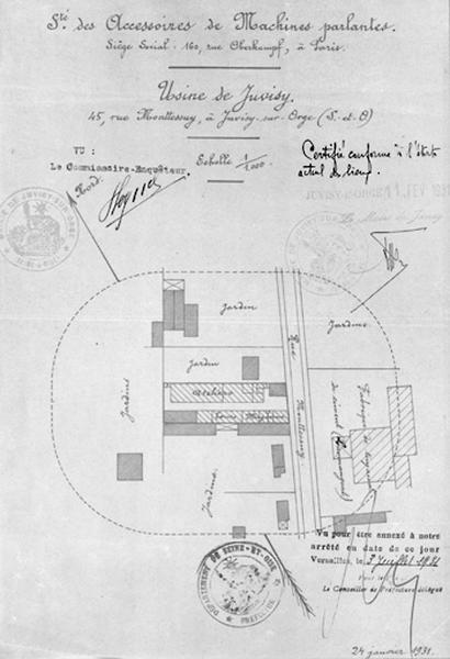 Plan de situation des bâtiments industriels et de leur environnement, dressé le 3 juillet 1931.