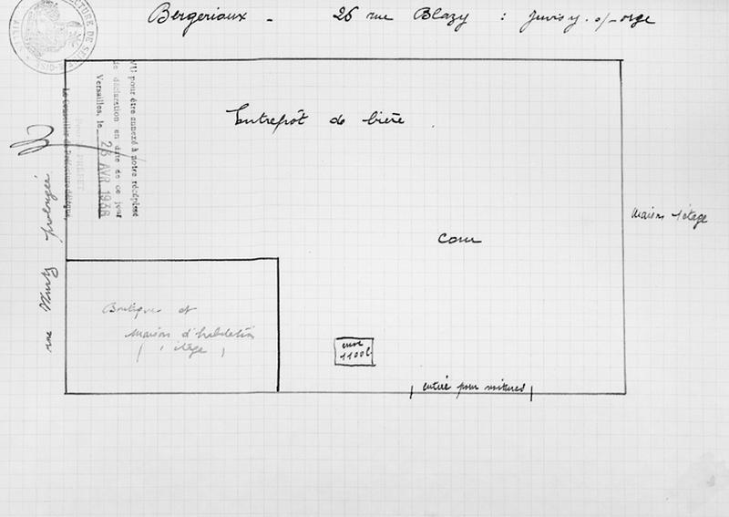 Plan d'ensemble des locaux et des installations de distribution d'essence de marque Hardoll répartis sur la cour privée de M. Bergerioux.