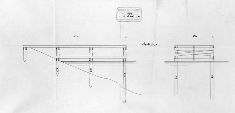 Elévations longitudinales et latérales schématiques dressées le 12 août 1890