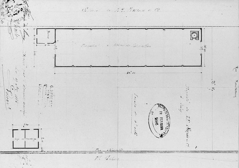 Plan de transformation des bâtiments de l'entreprise G. Serpin situés rue Montessuy à Juvisy, daté du19 octobre 1885