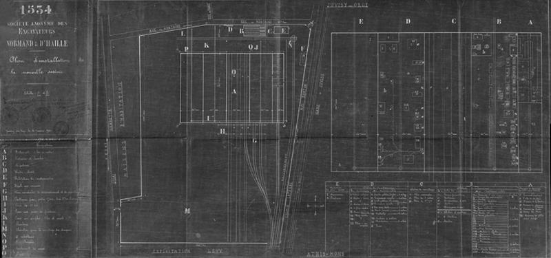 Usine de construction mécanique Normand et D'Haille : plan d'installation de la nouvelle usine rue des Montains, sur bleu daté du 10 janvier 1920.