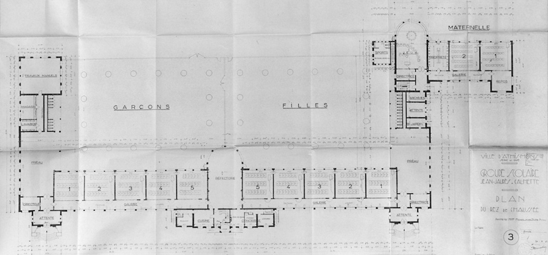 Plan du rez-de-chaussée ; L. Mendelssohn, Thivier et Poggi, architectes, mars 1951.