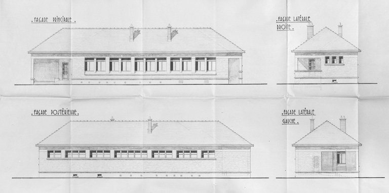 Façades du bâtiment ; Mendelssohn et Thivier et Poggi, architectes, mai 1951.
