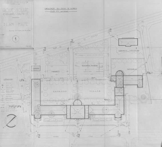 Plan masse ; Mendelssohn et Thivier et Poggi, architectes, mars 1951.