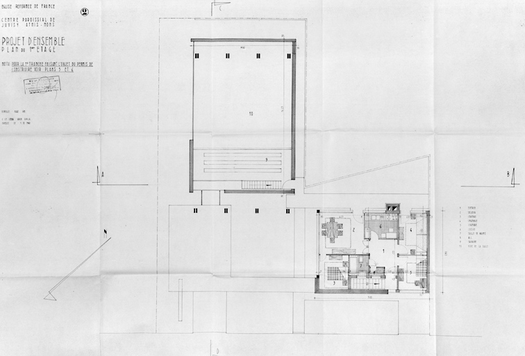 Projet d'ensemble : plan du 1er étage, dressé par C. Le Coeur, 1er décembre 1960.