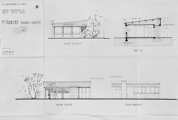 1ère tranche : façades et coupe ; C. Le Coeur, architecte, 20 décembre 1960.