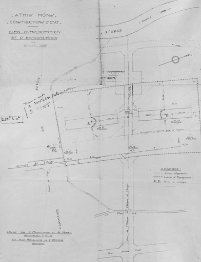Plan d'implantation et d'expropriation, dressé par L. Mendelssohn et A. Néret, architectes.