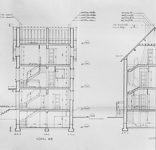 Coupe de l'immeuble reconstruit pour M. Pflieger dans l'îlot 12-13, parcelle 213, par E. Ramadier, architecte d'opération, 25 juin 1948 ?.