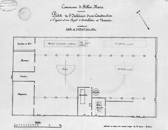 Plan d'ensemble des bâtiments projetés de la verrerie l'Indusmine, s. d., vers 1913.