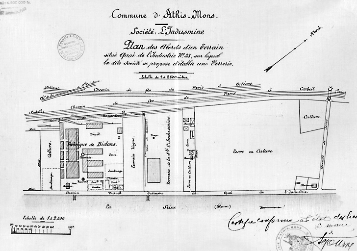 Plan des abords du terrain où la Société Insdumine se propose d'établir une verrerie, s. d., vers 1913.