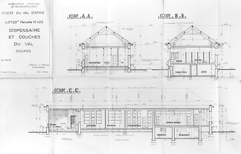 Coupes ; Thivier et Poggi, architectes, mai 1951.