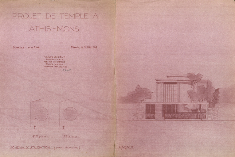 Projet de Claude Le Coeur en 1948 : élévation principale et schéma d'utilisation, 3 mai 1948.