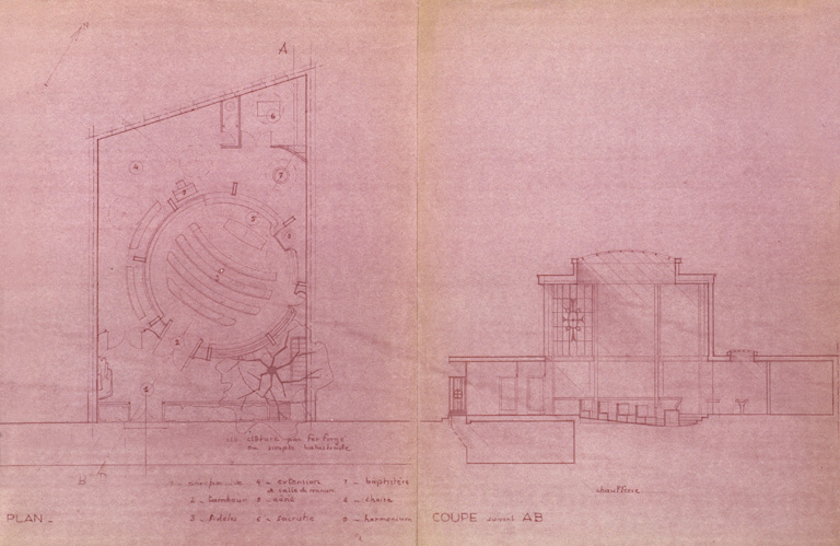 Projet de Claude Le Coeur en 1948 : plan d'ensemble et coupe, 3 mai 1948.