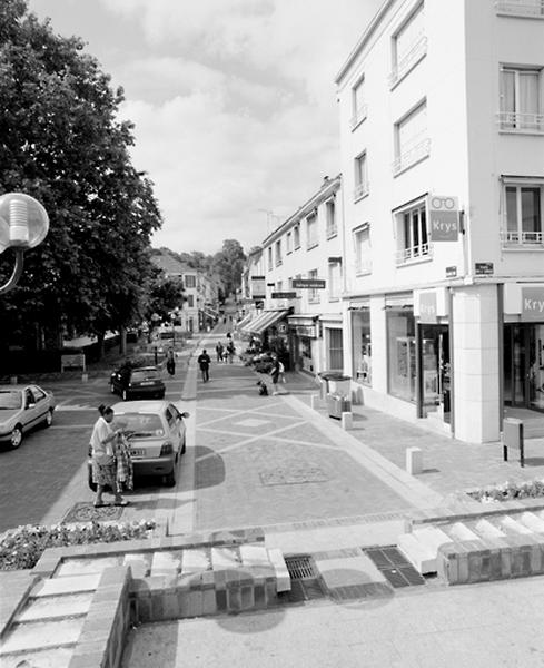 Vue perspective de la Grande Rue depuis le franchissement de l'Orge, en direction de la rue Camille Flammarion.