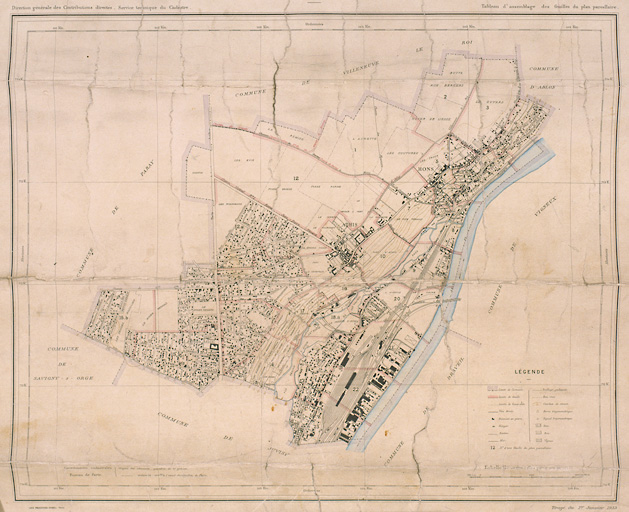 Cadastre de 1908 révisé en 1933 : tableau d'assemblage, tirage du 1er janvier 1933.