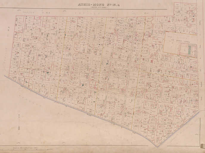 Cadastre de 1908 révisé en 1933 : feuille n° 15 a. Le plateau : de la rue des Jardiniers à la N7 (le Petit Athis).