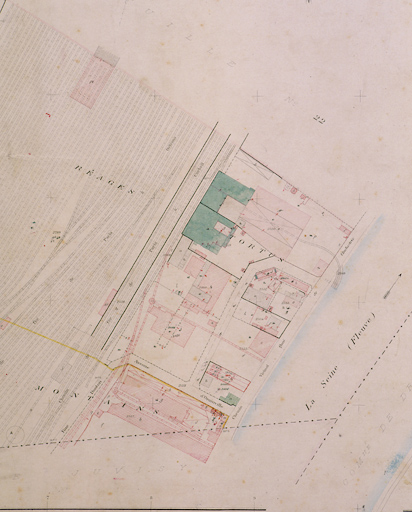 La zone industrielle des Réages Tortus : à droite, les installations de l'usine aéronautique Tellier puis Bratu (13, quai de l'Industrie) ; dans l'angle de la rue Marguerite, la chaudronnerie Pellé (n°11); de l'autre côté de la rue, au nord, la société d'estampage de Juvisy.