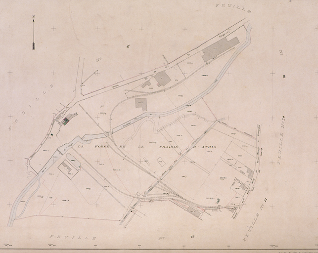 Cadastre de 1908 révisé en 1933 : feuille n° 18 a. Les Forges d'Athis. Tirage du 1er janvier 1934.