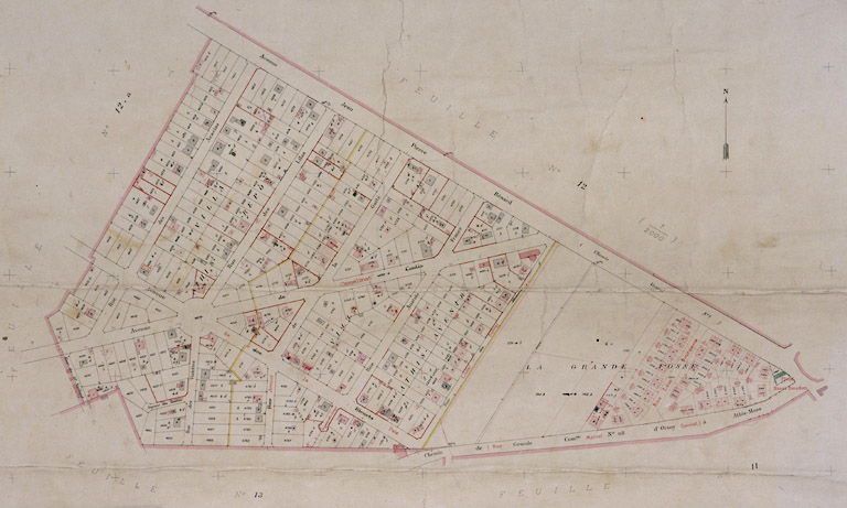 Cadastre de 1908 révisé en 1933 : feuille n° 12 b. Le plateau, de l'avenue Jean-Pierre Bénard à la rue Marcel Sembat.