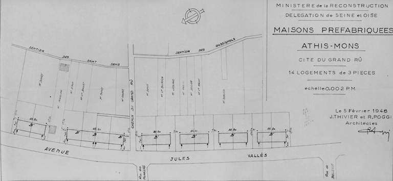 Plan de situation de la cité Jules-Vallès, dressé par les architectes J. Thivier et R. Poggi, 5 février 1948.