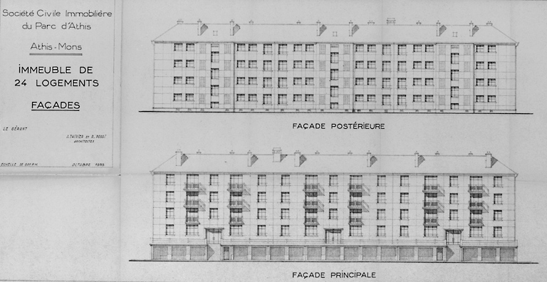 Façades des immeubles de 24 logements ; J. Thivier et R. Poggi, octobre 1955.