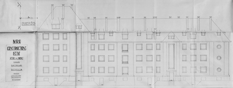 Façade postérieure du bâtiment A ; L. Mendelssohn et A. Néret, architectes ; s.d.
