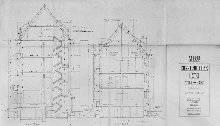 Coupes, bâtiments A et B ; s.d.