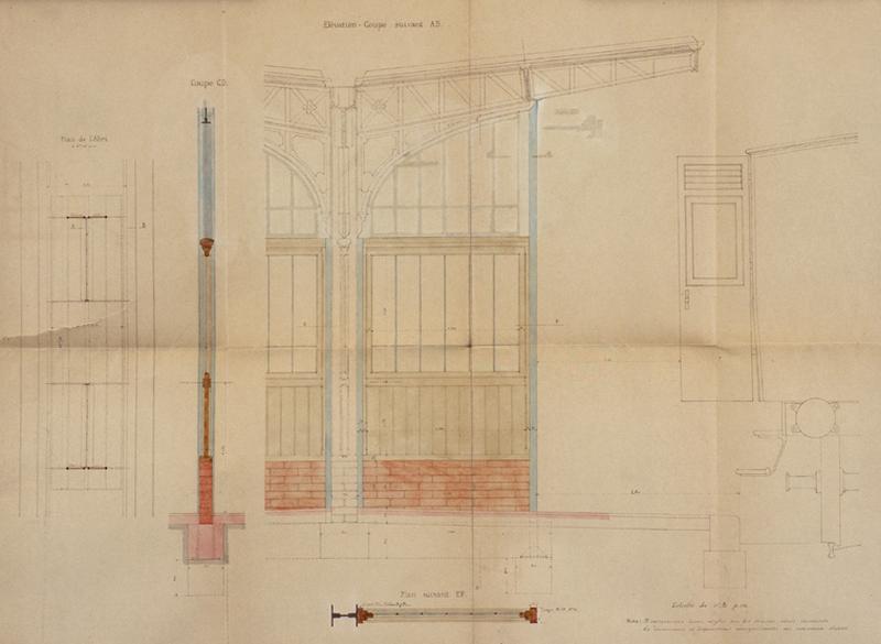 Gare de Juvisy-voyageurs (1e gare) : abri des voyageurs sur le 3è trottoir PLM : pallier extérieur au niveau du trottoir, 25 juin 1906