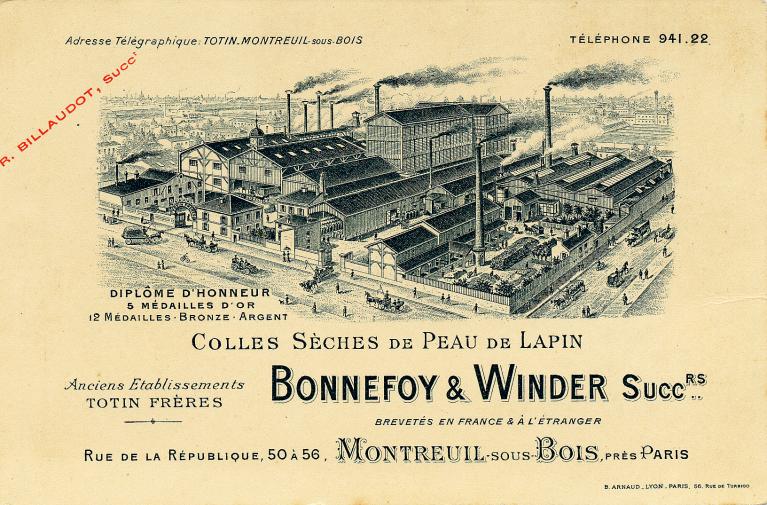 Usine Bonnefoy et Winder, 50, rue de la République. Carte postale. (Musée de l'histoire vivante, Montreuil. 7 F 43)