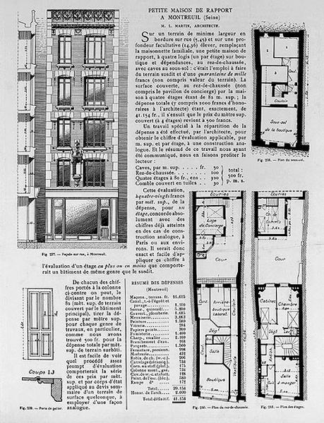 Petite maison de rapport à Montreuil : élévation, plans