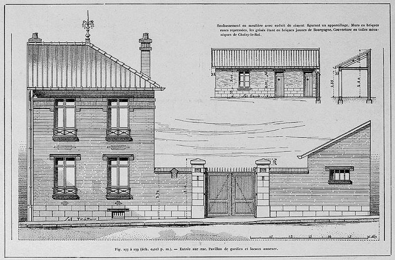 Etablissement industriel : élévations et coupe du logis du gardien.