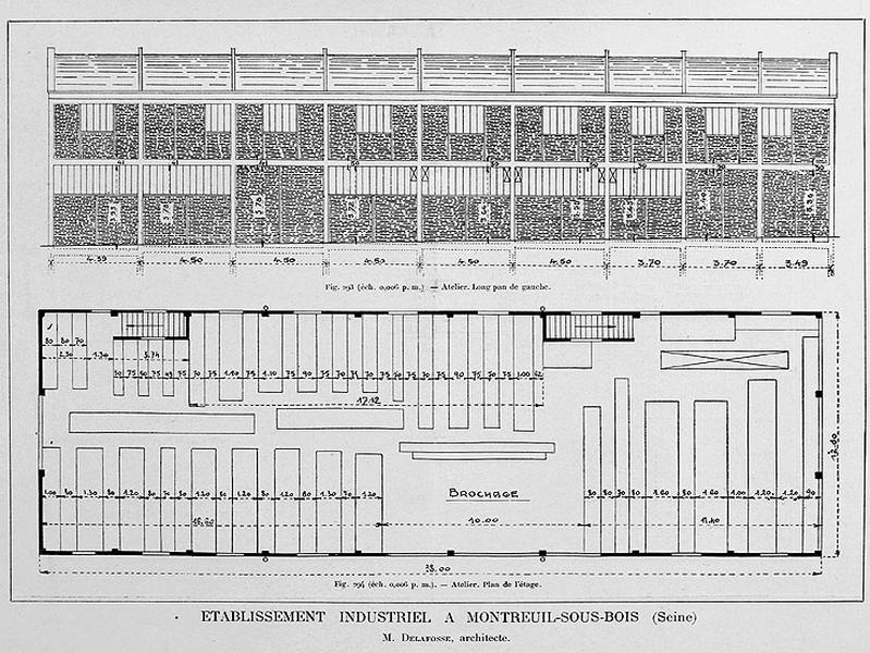 Etablissement industriel : élévations et plans des ateliers