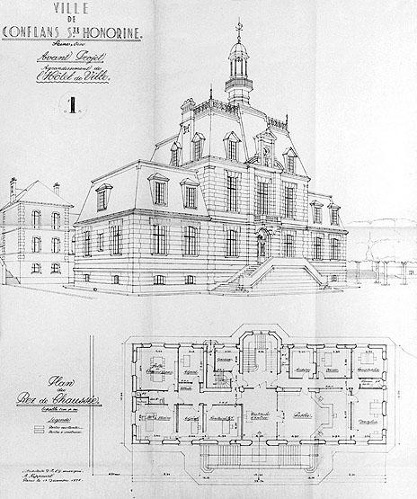 Projet d'agrandissement : vue cavalière et plan.