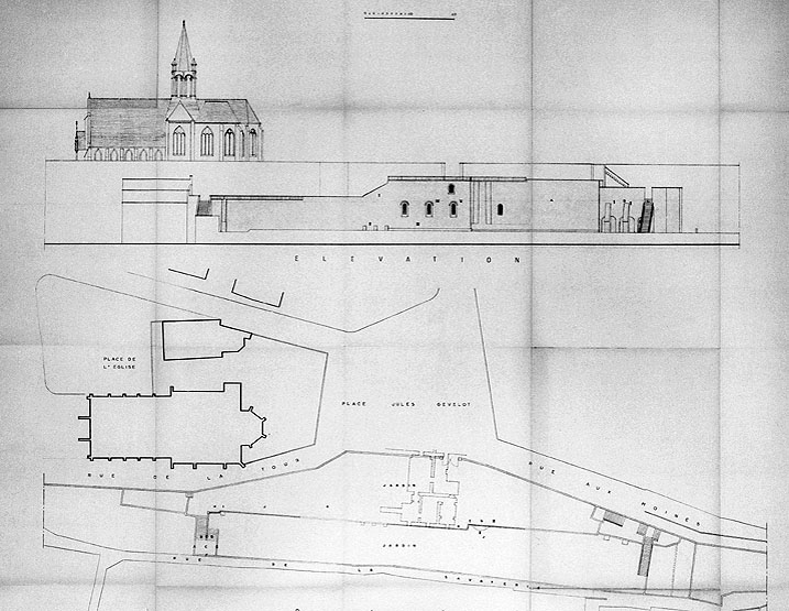 Plan des terrasses et des carrières souterraines sous la place Gévelot.