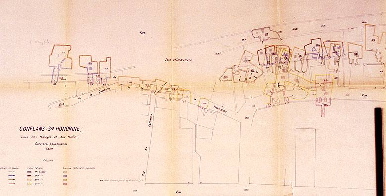 Plan des carrières souterraines rue des Martyrs et de la Procession : partie gauche.